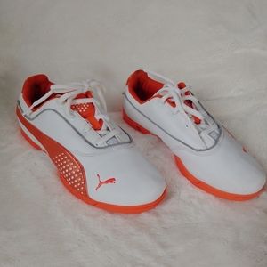 Puma Golf eco ortholite white and orange laced up sneakers size 4 Youth boy.
